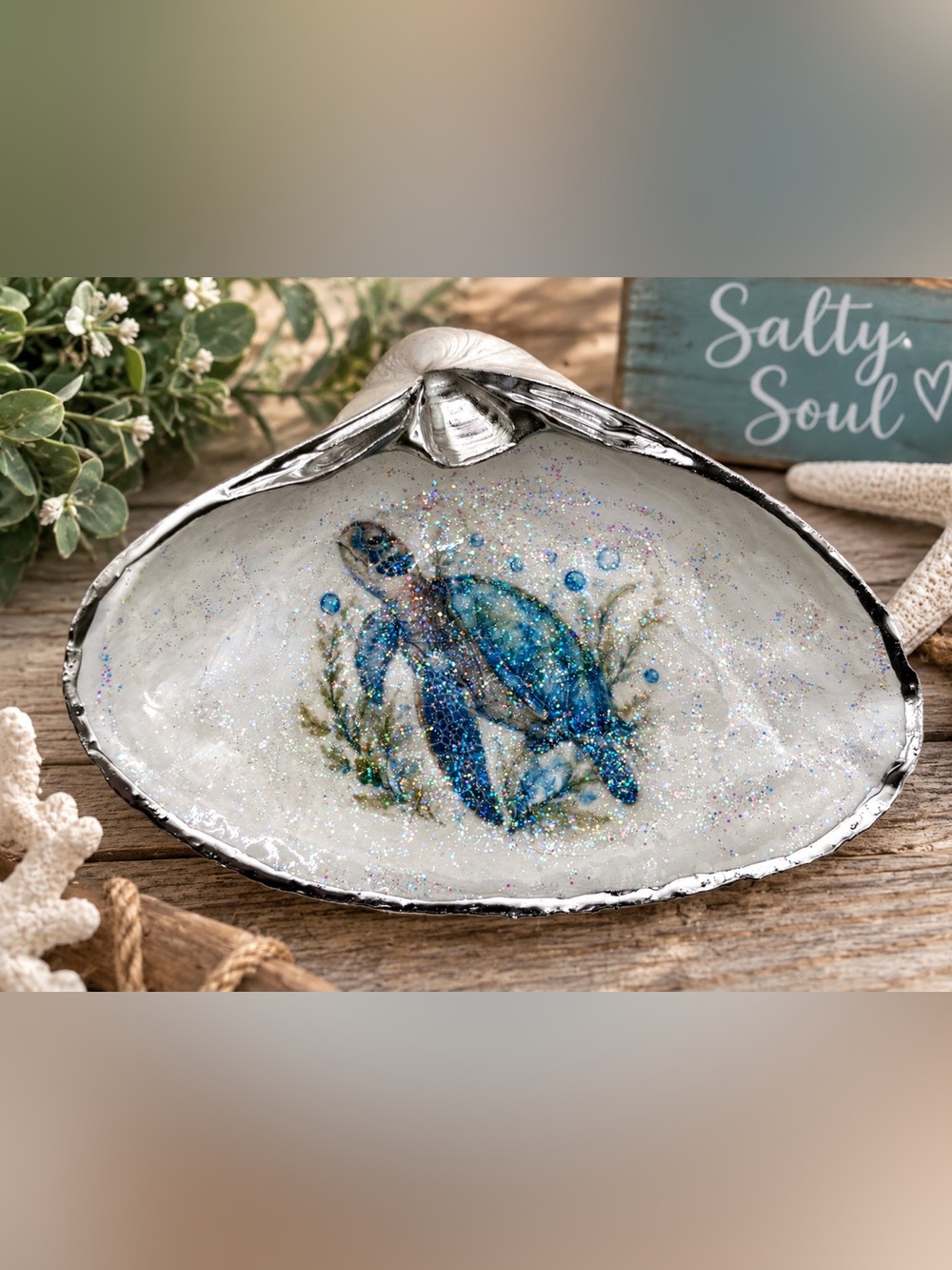 Blue Sea Turtle Decorative Shell Accent